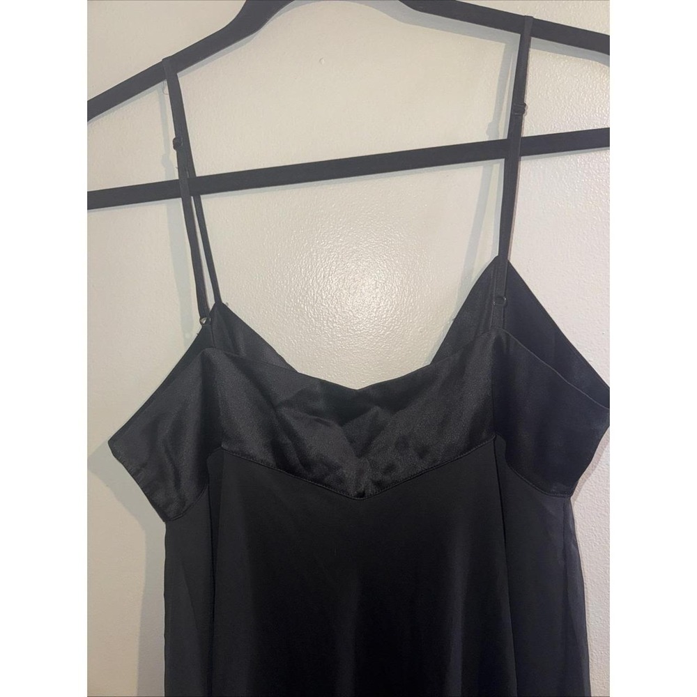 Vintage Victoria's Secret Black Satin Sheer Babydoll Slip Dress Medium Tie Front - Picture 5 of 8
